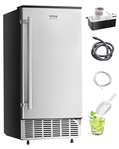 Image of VEVOR Under Counter Ice Maker Machine, 80 Lbs /Day Stainless Steel Built-in Ice Maker with Drain Pump Reversible Door, 26lbs Storage Freestanding Ice Maker for Commercial Home Kitchen