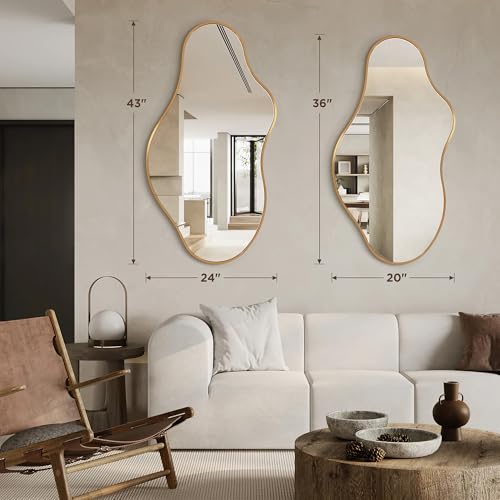 Image of Bathroom Mirror for Over Sink-Gold Room Decor Wall Mirror 20 inchx 36 inch | Irregular Wall Mirror - Asymmetrical Abstract Mirror Unique for Bedroom, Living Room, Cloakroom, Entryway