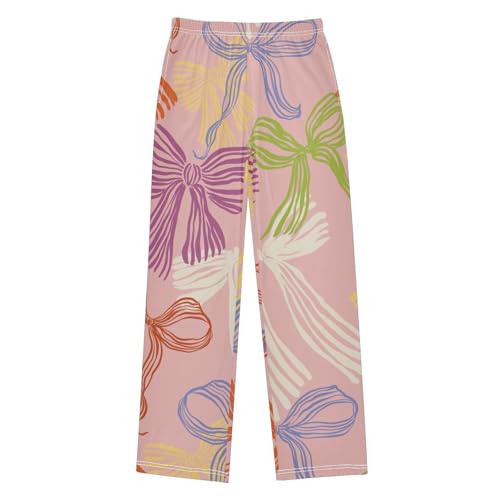 Colorful Bow Boys Pants Boys Athletic Pants Long Pant for Boywith Pockets Wide-Leg Size 6-14Y