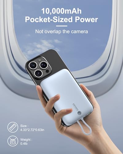 Image of AsperX Magnetic Power Bank, 10,000mAh Wireless Portable Power Bank, 22.5W USB-C Power Delivery Portable Charger Compatible for iPhone 16 /15 /14 /13 /12 Series, Blue