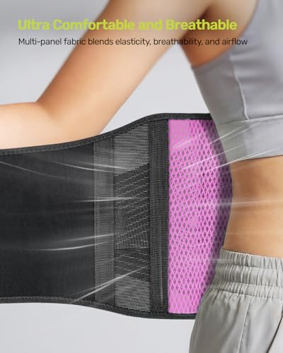 Image of Rakiie Slim Back Brace for Lower Back Pain Relief, Lightweight & Breathable Back Support Brace for Men Women, Ergonomic Light Lumbar Support for Everyday Wear, Pink L | Breathable Lightweight Design, Ergonomic Support, Relieves Lower Back Pain, Everyday Wear, Fits Men /Women, Pink, L