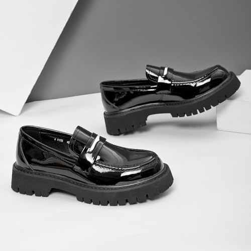 Men's Leather Platform Penny Loafers Round Toe Slip-On Non-Slip Lug Sole Dress Shoes for Business Work Daily Wear3