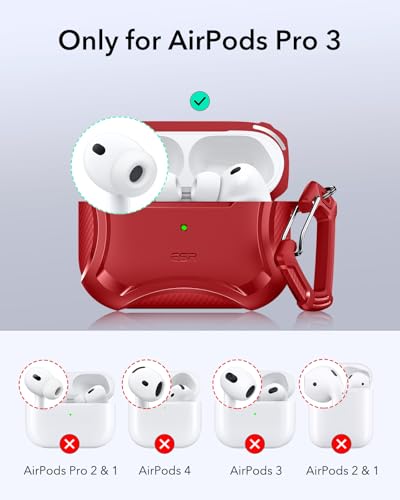 Image of ESR for AirPods Pro 3 Case (2025), Compatible with Airpods Pro 3rd Generation (USB-C Cable), Magnetic Lid, MagSafe Ready, Powerful Drop Protection, Cyber Series, Red