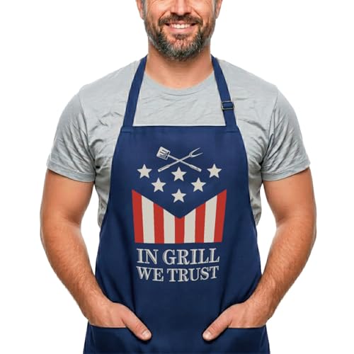 BARTME DESIGN Funny 4th of July Grilling Apron BBQ - In Grill We Trust - US Flag - Cooking Chef...