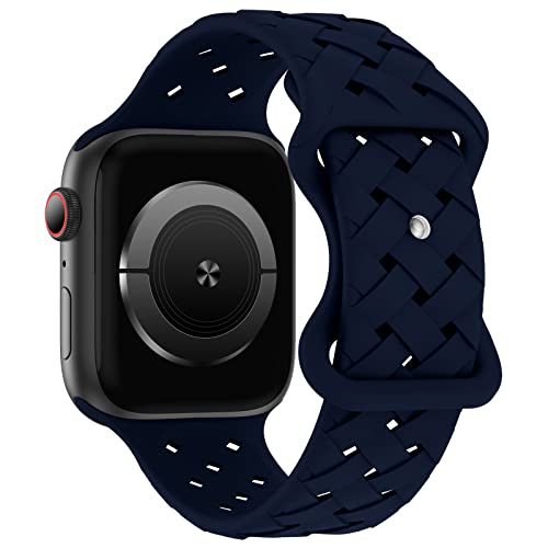 Image of Silicone Braided Weave Bands Compatible with Apple Watch 38mm 40mm 41mm 42mm 44mm 46mm 45mm 49mm, Replacement Sport Breathable Strap for iWatch Series 11 /10 /9 /8 /7 /6 /5 /4 /3 /2 /1 Ultra SE Women Men, Navy Blue
