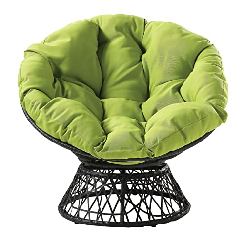Image of OSP Home Furnishings Wicker Papasan Chair with 360-Degree Swivel, Grey Frame with Green Cushion