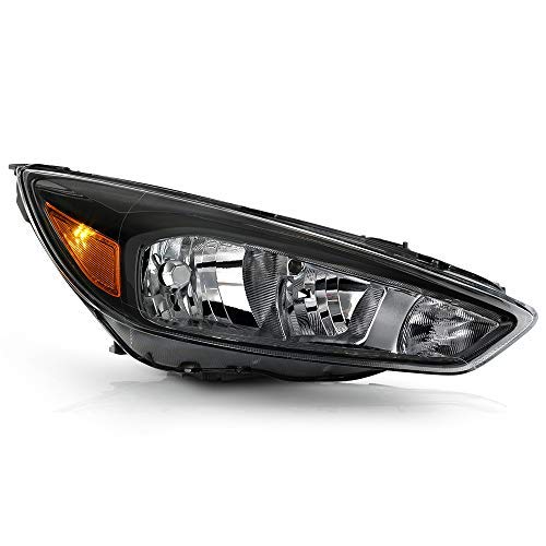 ACANII - For 2015-2018 Ford Focus Black Bezel w/o LED DRL Halogen Headlight Headlamp Assembly Replacement Passenger Side
