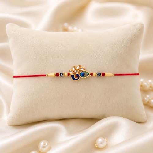 Image of Oblivion Rakhi Set for Brother - Designer Peacock Rakhi for Brother with Ganesh Ji Pooja Thali, Pooja Coin, Roli Chawal & Card | Gift Hamper for Raksha Bandhan