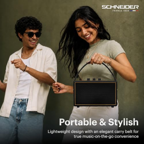 Image of Schneider ENERZA HP60 Wireless Portable Home Audio Speaker | 60W Triple-Driver 360 Sound | Wooden Acoustic Enclosure with Bluetooth 5.4 | Splashproof | Vintage Classic Design - Black