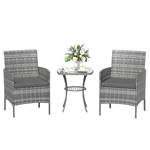 Amopatio Rattan Bistroset Grau 3-teilig
