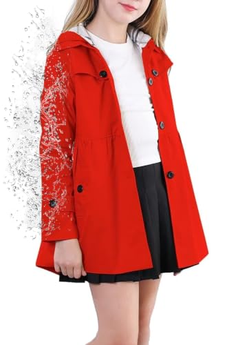 Image of Cromoncent Girl's Rain Jackets Waterproof Hoodie Trench Coat Cute Dress Coat Outerwear, 3-12 Years