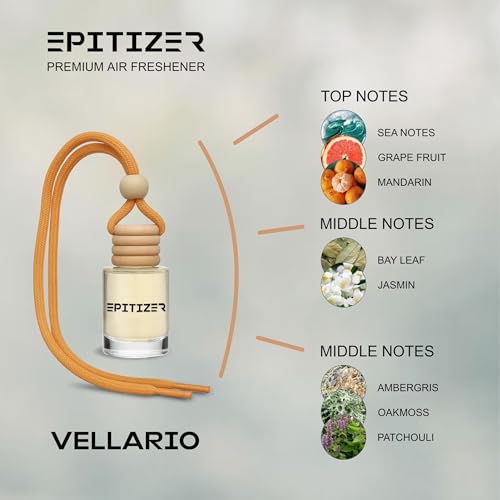 Image of Hanging Car Air Freshener Vellario - Premium Luxury Scent, 10ml Glass Bottle with Wooden Cap, Lasts 30-45 Days