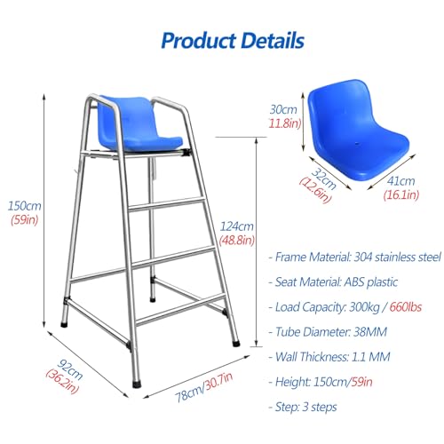 Silla de Socorrista en Acero Inoxidable 3 Peldaños 150 cm miniatura 2
