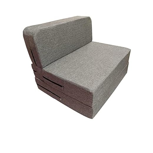 dr. Health mattresses Single Seater Folding Sofa Cum Bed - Perfect for Guests - Jute Fabric Washable Cover | 3' X 6' Feet, Grey