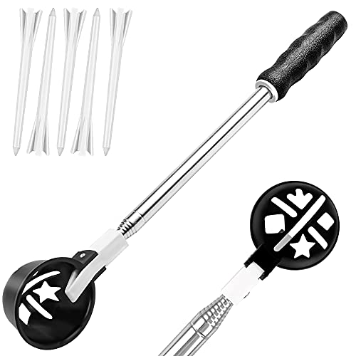 Golf Ball Retriever with Golf Alignment Tool, Stainless Golf Ball Retriever for Water Telescopic, Ball Retriever Tool Golf with Automatic Locking Scoop, Golf Ball Tee, Golf Accessories for Men (9ft)