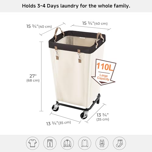 Image of StorageWorks 110L Laundry Basket with Wheels, Large Rolling Hampers for Clothing Organizer, Dirty Clothes Basket for Hotel, Home, Closet, Dorm, Beige