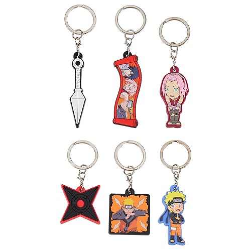 Naruto Wallet and 4 Keyrings or 6 Keychain Set for Boys Girls Trifold Wallet Zippered Coin Pocket Anime Gift for Kids (Multi Keyrings Set)