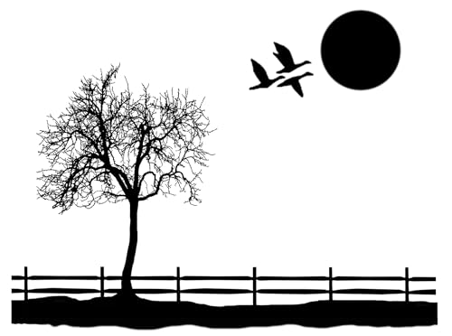 Tree Fence Moon Birds 2 pcs 4 Inch Black Fused Glass Decals