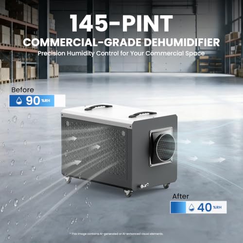 Image of 145 Pints Commercial Crawl Space Dehumidifier for Basement w /Pump & Drain