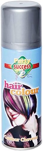 LDIES WOMENS MENS UNISEX FANCY DRESS NOVELTEY HAIR SPRAY WHITE BLACK YELLOW ORANGE PINK SILVER PURPLE RED GREEN BLUE 125ML (SILVER)