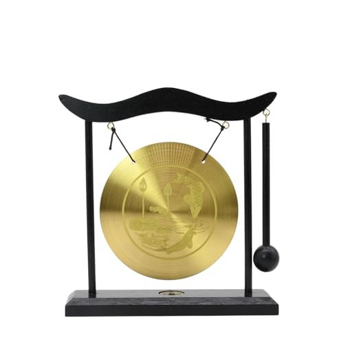Owlgift Chinese Zen Feng Shui Gong Décor - Copper Gong with Wooden Stand ｜ 7.9-Inch Spiritual Ornament for Home, Meditation & Energy Clearing