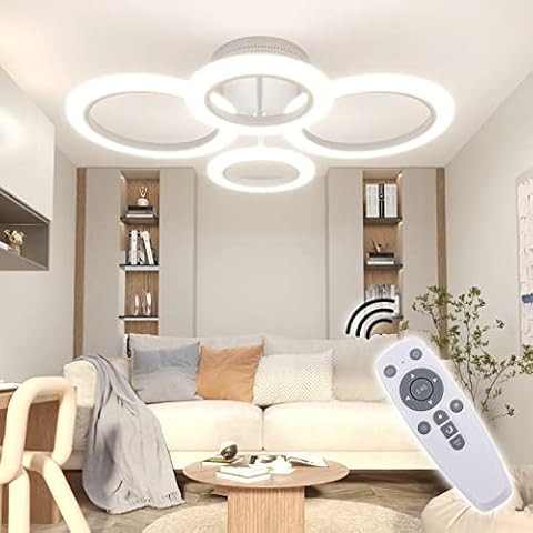 RUYI Modern LED Ceiling lamp dimmable Remote Control 4 Ring Ceiling lamp 48W 4400LM, Ceiling lamp for Living Room, Bedroom, Kitchen, Corridor, Balcony, Dining Room, White, 2800-7000K Cover