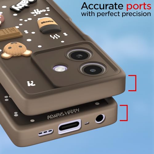 Image of Pikkme Bumper Case for Oppo A3x 5G / A3x 4G / A3 5G | Cute Fun Cartoon 3D Bear Silicone Full Body Protection Back Cover (Brown)