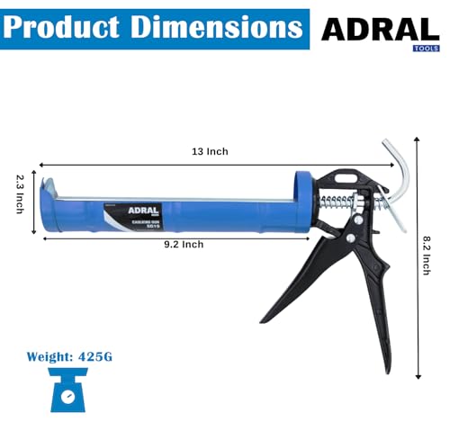 Image of 9-Inch Lightweight Caulking Gun with Aluminium Handle | 10:1 Thrust Ratio | Spot Welded Barrel | Hardened Brackets | Steel Comfortable Grip | Welded End Caps | 425g