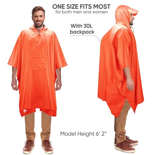 Image of PTEROMY Hooded Rain Poncho for Adults, Reusable Waterproof Raincoat