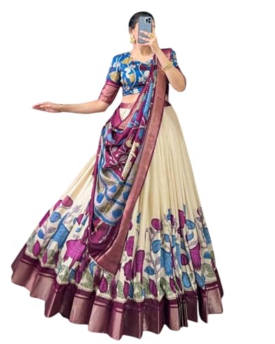 Image of Floral Printed Lehenga Choli with Pleated Skirt & Gotta Border Dupatta