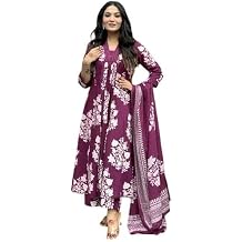 Womens Rayon Blend Anarkali Printed Kurta with Palazzo & Dupatta Festive Wedding Party Kurta Set