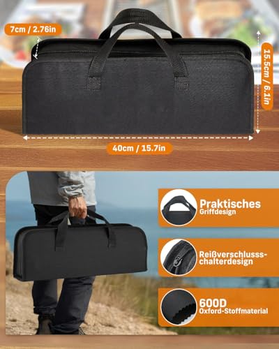 Grillbesteck Set, 12-teilige Edelstahl Grillzubehör Set mit Aufbewahrungskoffer, Langlebige BBQ-Tools für das Grillen im Freien, Camping, Professionelle Grillbesteck für Männer Frauen
