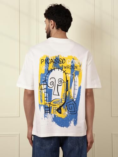 Image of WROGN Men's Pure Cotton T-Shirt | Artistic Print | Oversized Fit