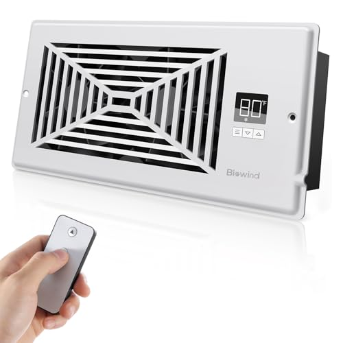 BIOWIND Quiet Register Booster Fan Fits 4 x 10 Register Holes 10-Speed Smart Heating Cooling AC Vent Fan with Remote Control and Thermostat Control - White