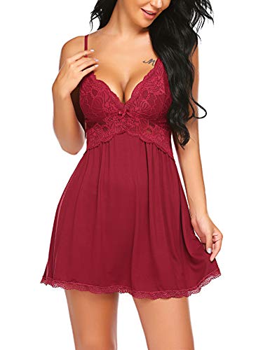 Lucyme Negligee für Damen Nachtwäsche Sleepwear Nachtkleid mit Spitzendetails
