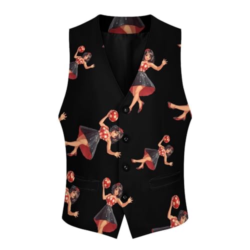 Pin Up Girl Bowling Ball Mens Slim Fit Suit Vest Dress Waistcoat Casual Business Vest4