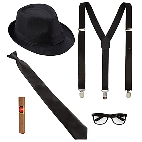 Widmann 68558 – Costume Roi du Blue 5 pièces Chapeau Bretelles cravate, lunettes et cigare, Mafia Boss, Brothers, accessoires, carnaval, déguisement, fête à thème,Multicolore,Taille unique