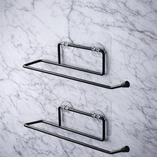 Image of Self-Adhesive GI Steel Toilet Paper Holder, Tissue Roll & Napkin Stand for Bathroom, Multipurpose Towel Holder, Black, Pack of 2