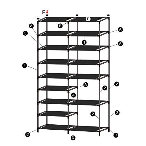 SHOWIN 9 Tiers Shoe Rack, Large Shoe Storage Organizer for 30-40Pairs, Waterproof Fabric Shoe Storage Cabinet Space Saving Shoe Shelf (9Ties)