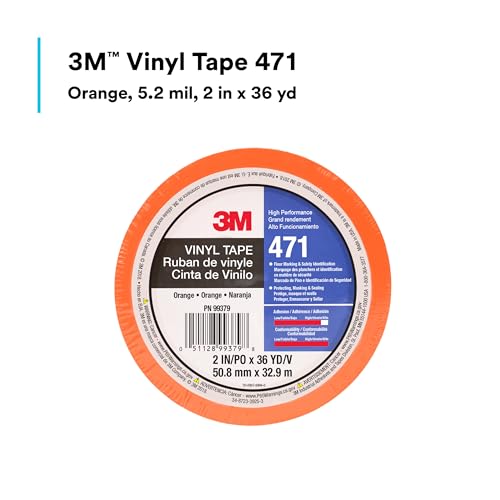 Image of 3M Vinyl Tape 471, Versatile, Clean Removal, Orange Color, 5.2 mil, 2 in x 36 yd, 1 Roll