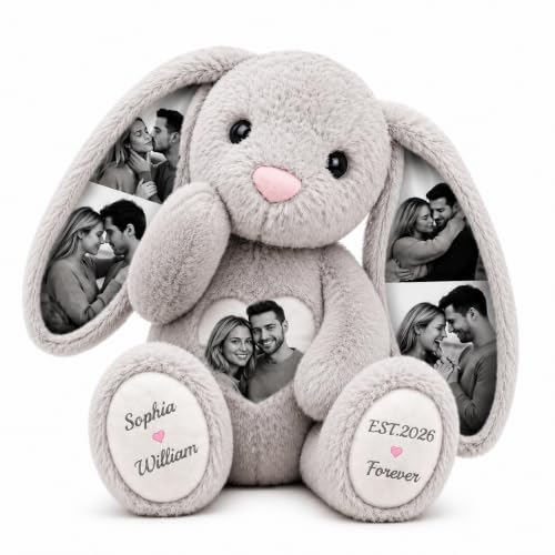 Personalized Bunny Plush with Photo, Custom Stuffed Animal for Grilfriend