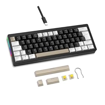 Mini Teclado Mecânico Formato 60% com Fio, Teclas Removíveis, Retroiluminação RGB, 61 Teclas para Jogospara Windows, laptop, PC, Mac - (Preto e Branco-switch amarelo)