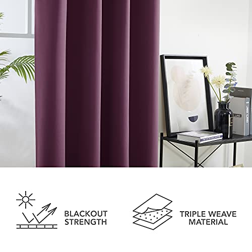 Image of Deconovo Bedroom Eyelet Curtains Thermal Insulated Noise Reducing Ring Top Blackout Curtains for Livingroom Purple 46x63 Inch 2 Panels