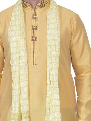 Image of ITOS365 Men's Tunic Art Silk Kurta Pajama and Scarf Suit Set Indian Clothing Wedding Party Dress Gifts Items