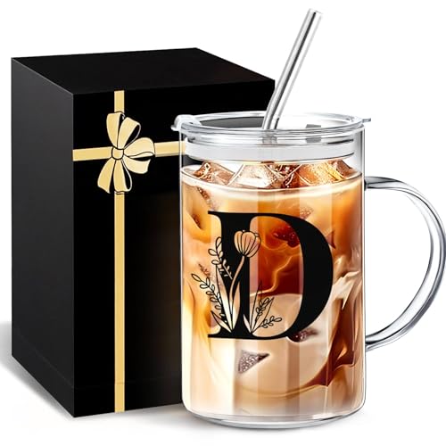 Image of Personalized Extra Large Glass Drinking Cup With Lid Straw Valentine Gift Coffee Cup Regalos Para Mujer Teen Girl Gifts Trendy Stuff Iced Glass Tumbler Must Haves for Women Apartment Essentials