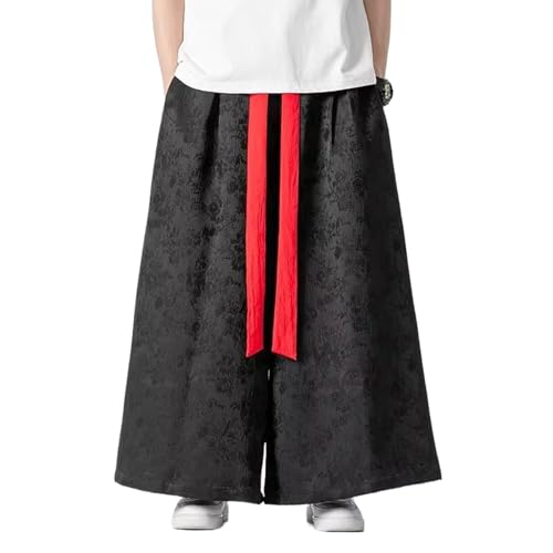Pantalon large homme style chinois imprimé noir jupe-pantalon Harajuku