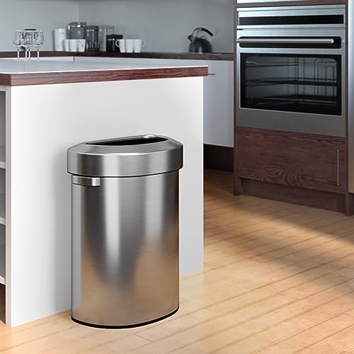 Image of iTouchless 18 Gallon Stainless Steel Semi-Round Open Top Trash Can and Recycle Bin, 68 Liter, Slim and Space-Saving Design for Home, Office, Kitchen, Restaurant, Restroom, Large Capacity