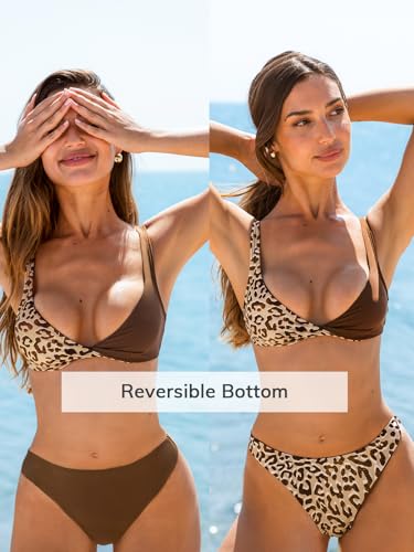 CUPSHE Women's Bikini Sets Two Piece Swimsuit V Neck Color Block Twist Front Reversible Cheeky Bottom Back Self Tie3