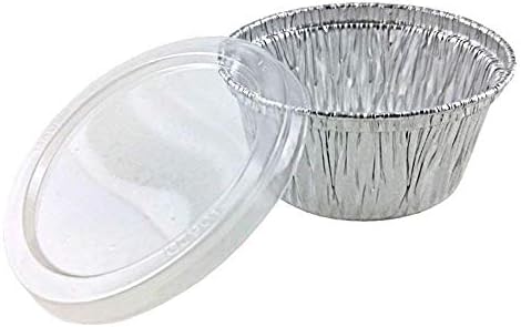 100-Pack Disposable Muffin Cups (4-oz) –With Plastic Lids- Premium Food-Grade Quality Aluminum Cupcake Tip Pan Ramekin Holders – Accommodates Hot/Cold, Cooked & Baked Food –Grease Proof and Stack-able