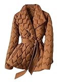 Women Elegant Tie Belt Long Cotton White Duck Down Parka Lightweight Down Jacket With Belt Caramel L